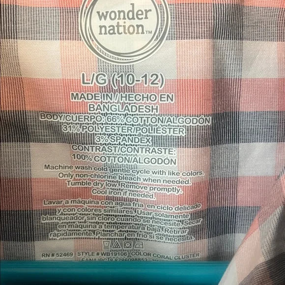 NWT - Wonder Nation Boy’s Checkered Short Sleeve Shirt - Peach, Gray, White - Picture 2 of 4
